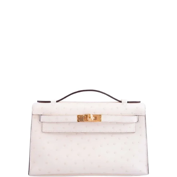 Premium Hermès Replica Kelly Pochette Nata Ostrich Boreal GHW - Exotic Creations