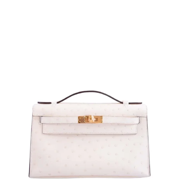 Premium Hermès Replica Kelly Pochette Nata Ostrich Boreal GHW - Exotic Creations