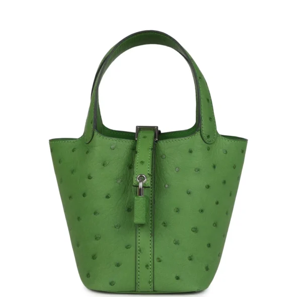 Premium Hermès Replica Micro Picotin Lock 14 Vert Yucca Ostrich PHW - Exotic Creations