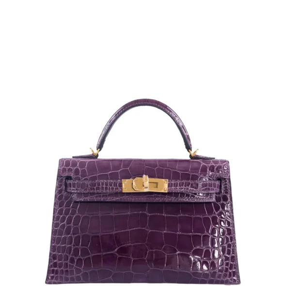Premium Hermès Replica Mini Kelly 20 Cassis Shiny Alligator GHW - Exotic Creations