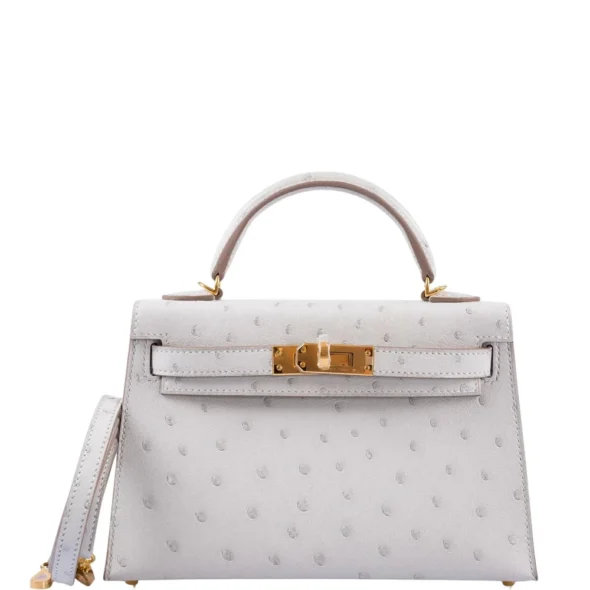 Premium Hermès Replica Mini Kelly 20 II Gris Perle Ostrich GHW - Exotic Creations