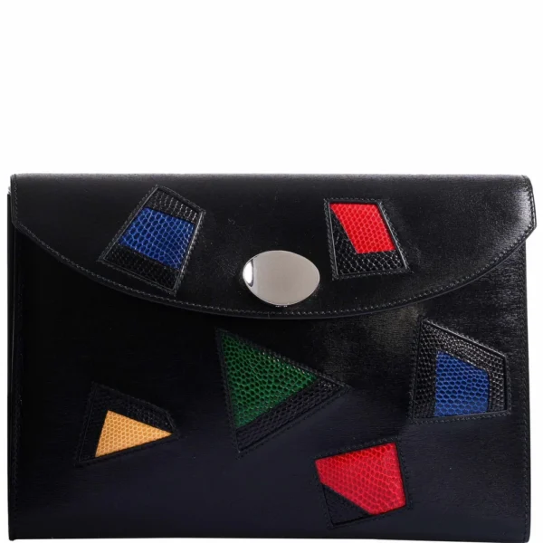 Premium Hermès Replica Pochette Rio Nuage Black Box & Multicolor Lizard - Exotic Creations